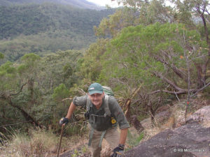 Getting there is not easy; Paul Van der Werf heading up Mount Elliott